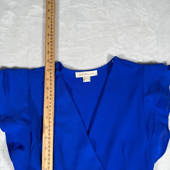 Monteau Los Angeles Shirt Top Women Size S Blue Short Sleeve V-Neck EUC - Picture 2 of 12